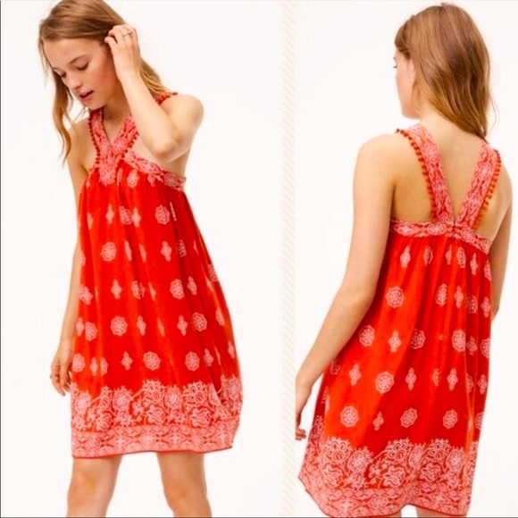 LOFT Swing Halter V-neck Embroidered like Print Size S - Picture 1 of 10